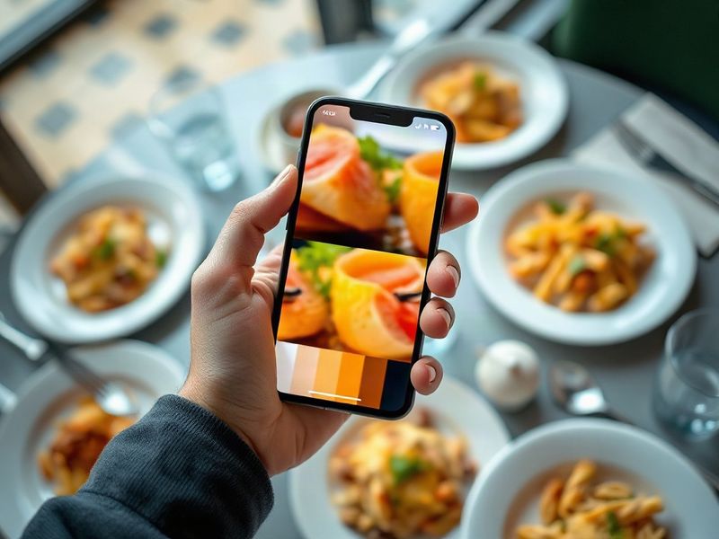 Un cliente sfoglia il menu sul telefono al tavolo