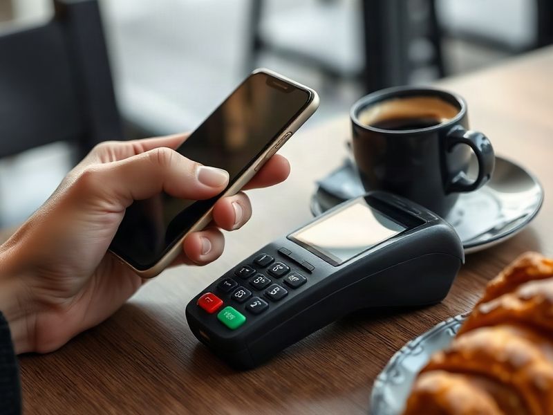 Pagamento con il telefono vicino a un terminale contactless